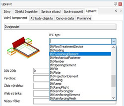 Výběr typu IFC elementu pro IFC export